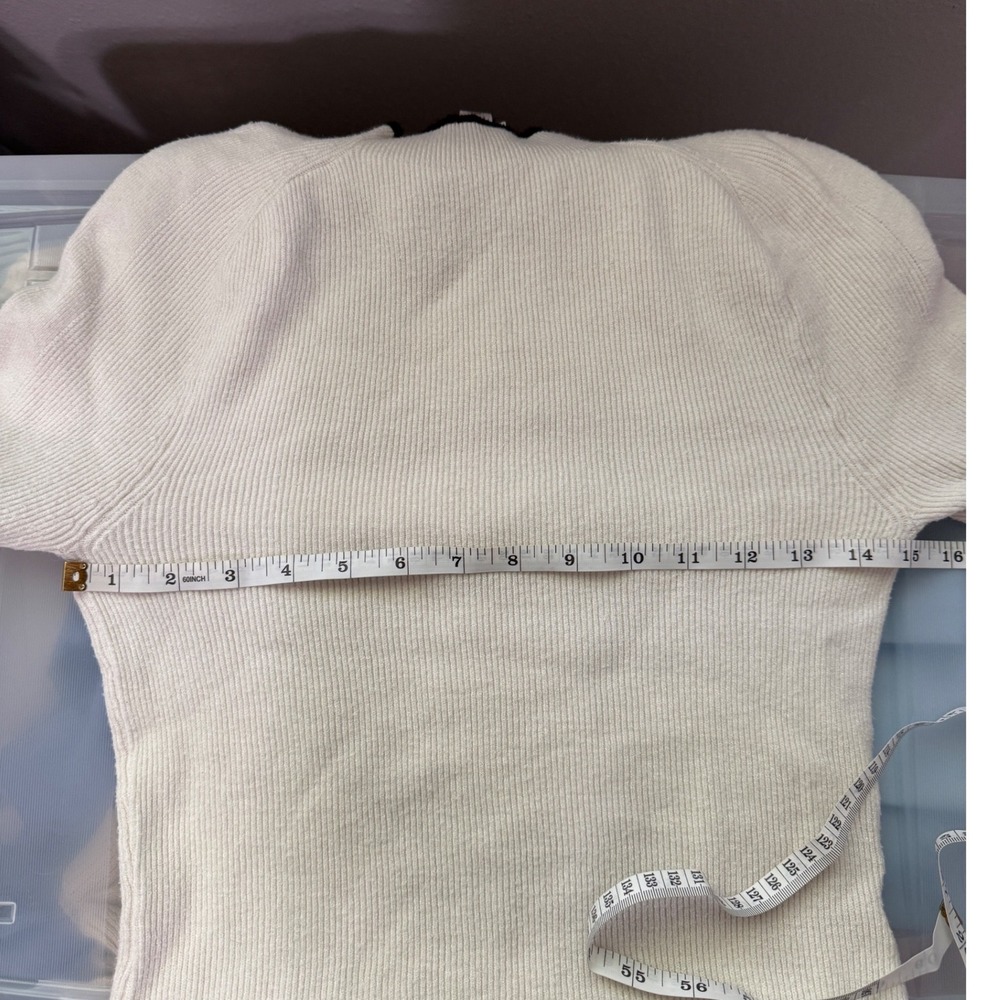 Maeve Modern Flute Sweater Bell Sleeve Size M Cream Black Mock Neck Good Ribbed - Picture 7 of 8